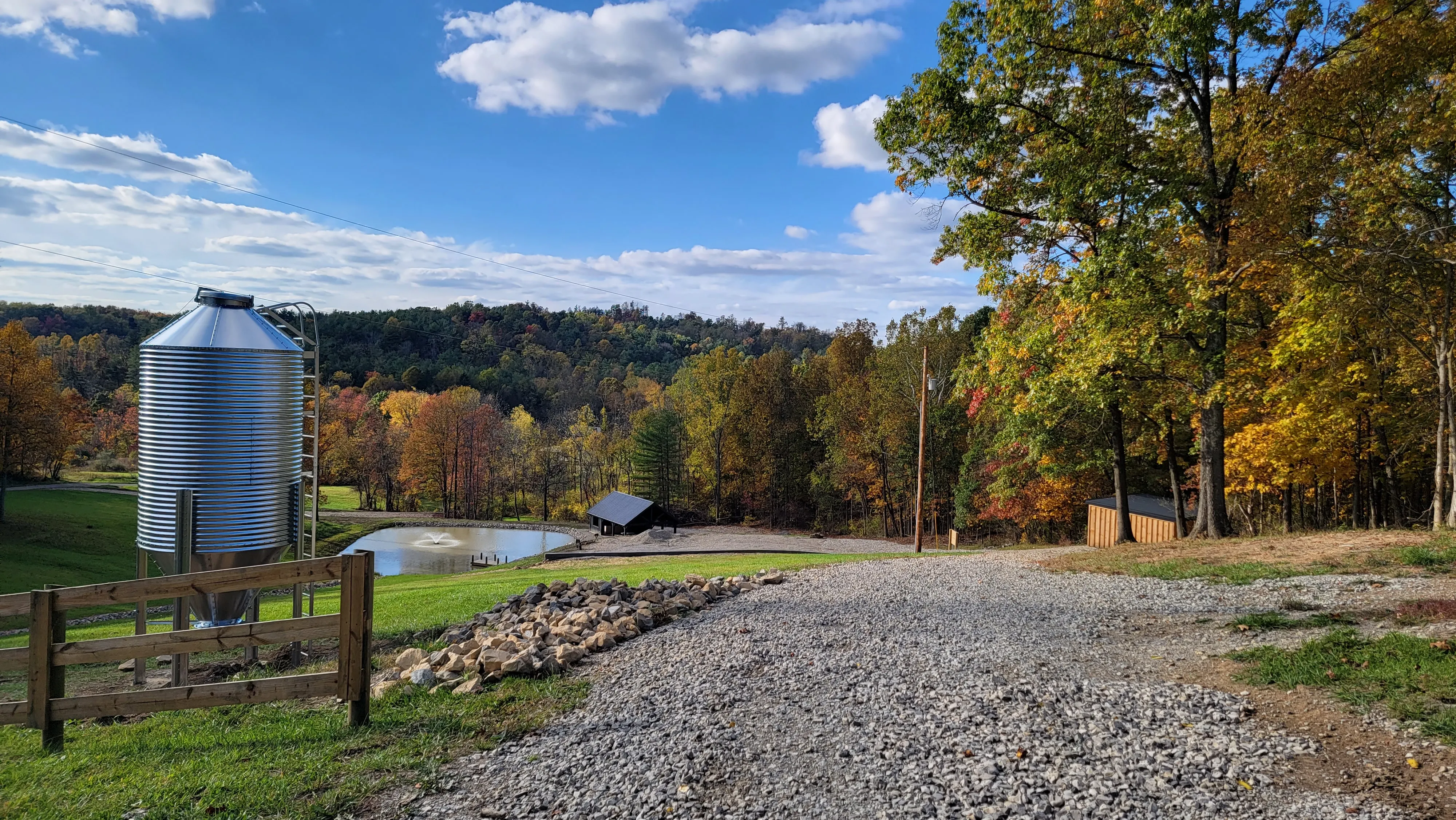 Jim and Mary's new pond and pavillion at the farm.